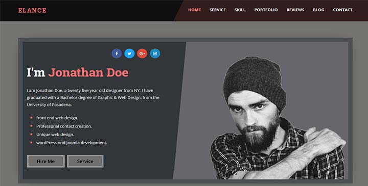 Elance - Personal Portfolio One Page theme