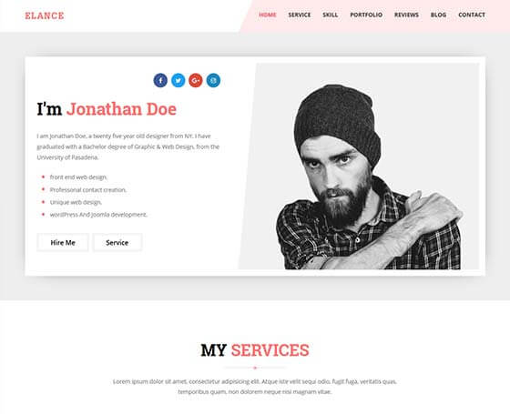 Elance - Personal Portfolio One Page Template