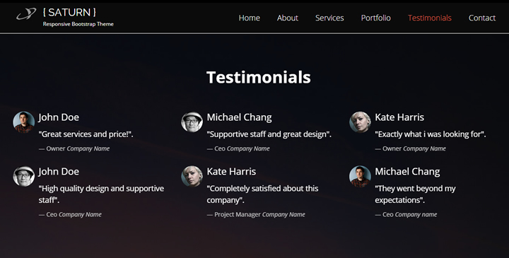 SATURN - One Page Responsive Bootstrap Theme