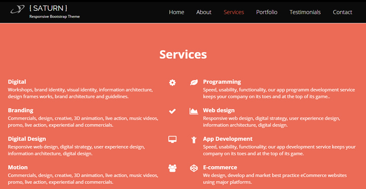 SATURN - One Page Bootstrap Template