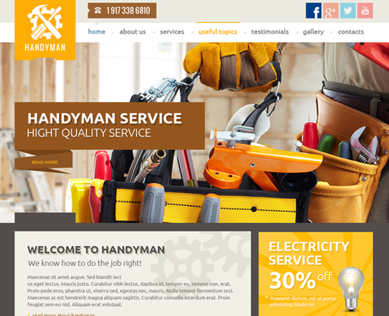 Handyman service bootstrap template Handyman service bootstrap template