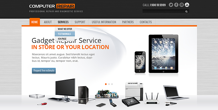 Computer Restoration HTML Bootstrap theme